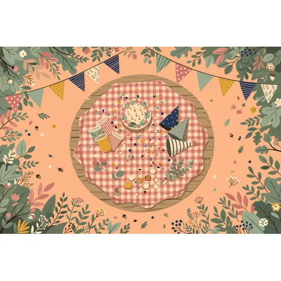 Overhead Picnic Table With Gingham Cloth