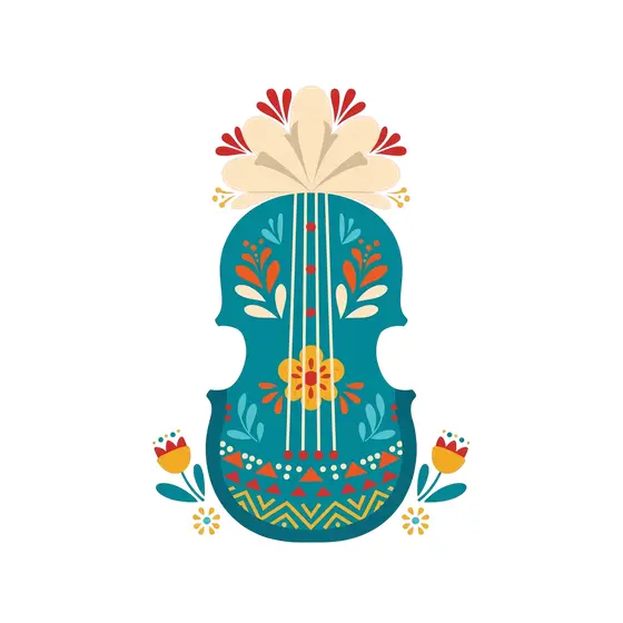Teal Violin With Tulip Accents