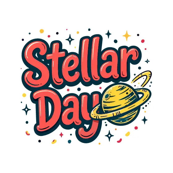 Coral Stellar Day Lettering with Yellow Planet