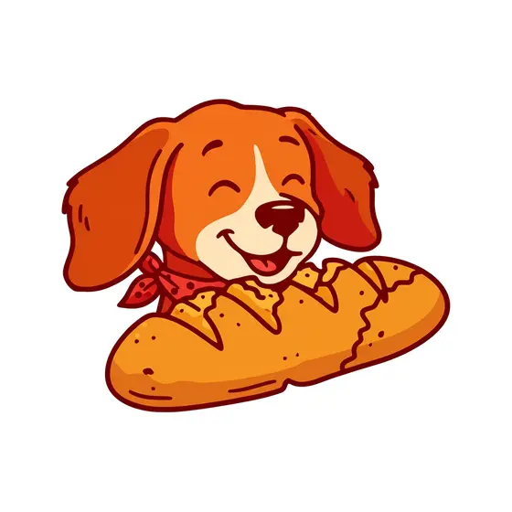 Smiling Beagle Hugging Baguette