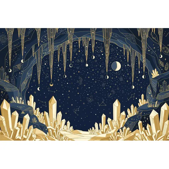 Gold Crystal Cave With Night Sky