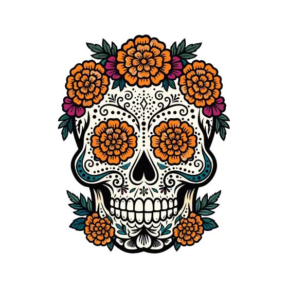 Sugar Skull Crowned With Marigolds