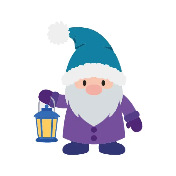 Winter Gnome with Blue Hat and Purple Coat