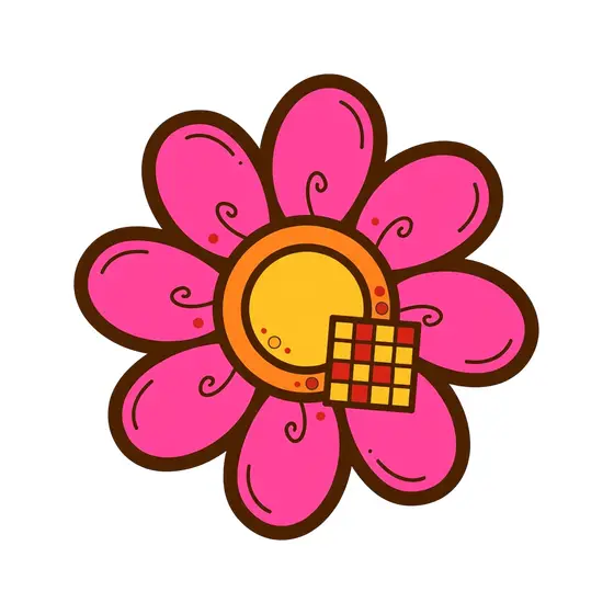 Hot Pink Daisy With Checkerboard Accent