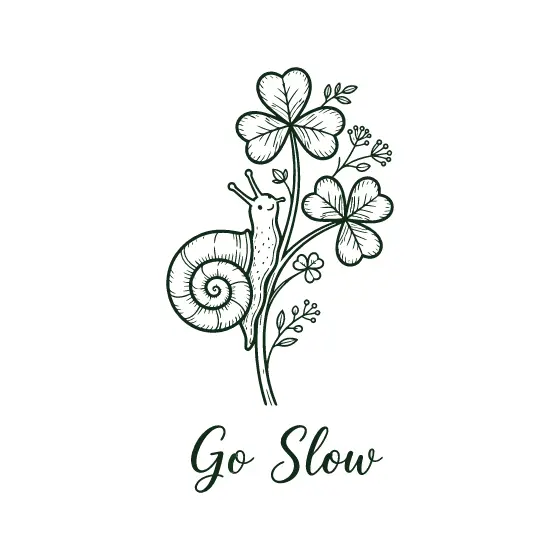 Snail On Clover With Wildflowers