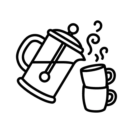 French Press Pouring Beside Two Mugs