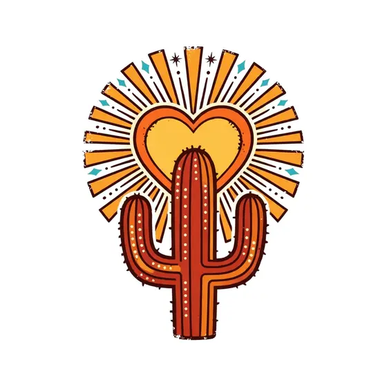 Saguaro Cactus Cradling Heart Sunset