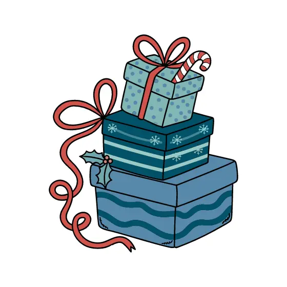Blue Gift Stack With Candy Cane