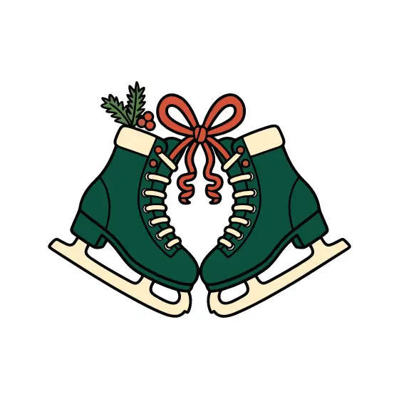Green Ice Skates with Red Bow