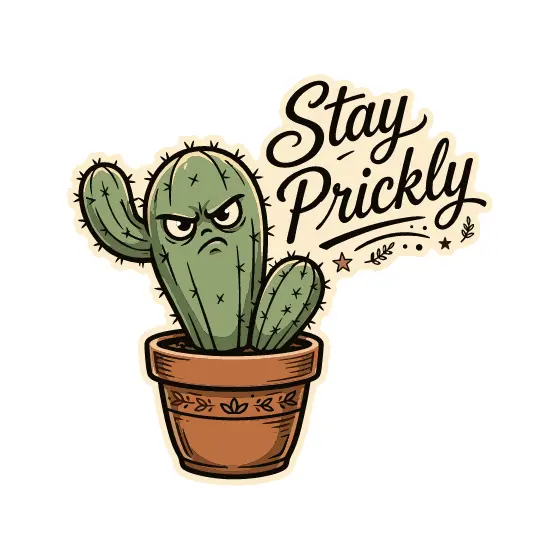 Grumpy Cactus With Stay Prickly Text