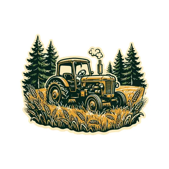 Vintage Tractor in Wheat Field