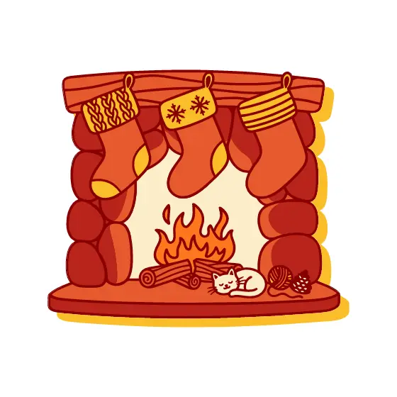 Fireplace With Knit Stockings and Yarn