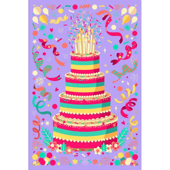Four-Tier Striped Birthday Cake With Candles