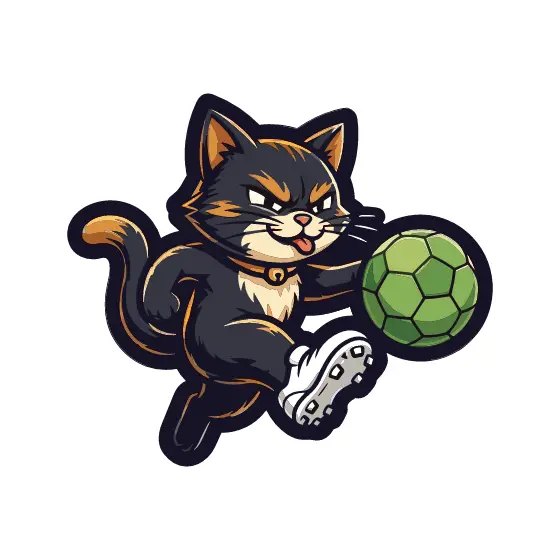 Black Cat Kicking Green Soccer Ball