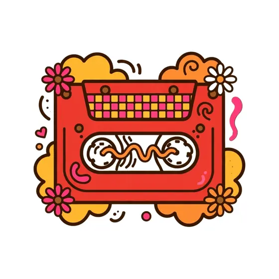 Red Cassette Tape With Yellow Clouds