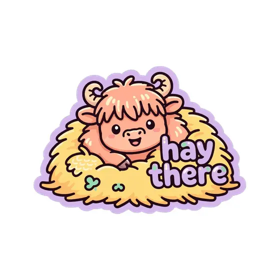 Highland Cow Hugging Haystack With Text