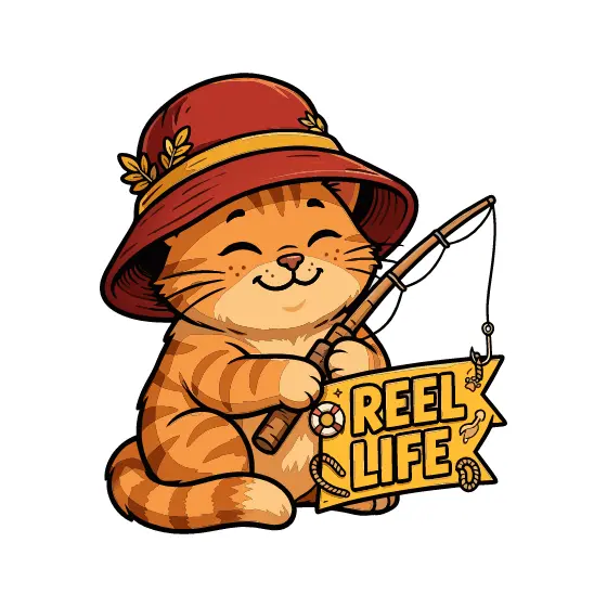 Content Cat Holding Reel Life Sign