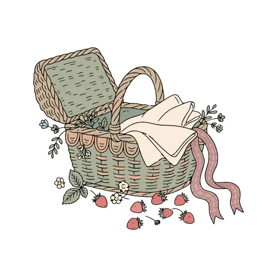 Open Wicker Basket With Trailing Ribbon