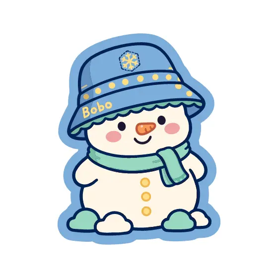 Blue Bucket Hat Snowman Sticker