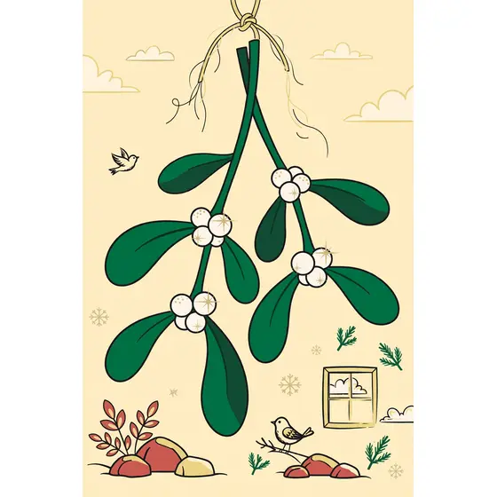 Hanging Mistletoe Sprig With Pearly Berries