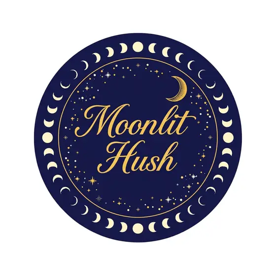Gold Script Moonlit Hush Round Badge