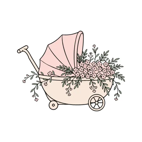 Blossom-Filled Vintage Pram Illustration
