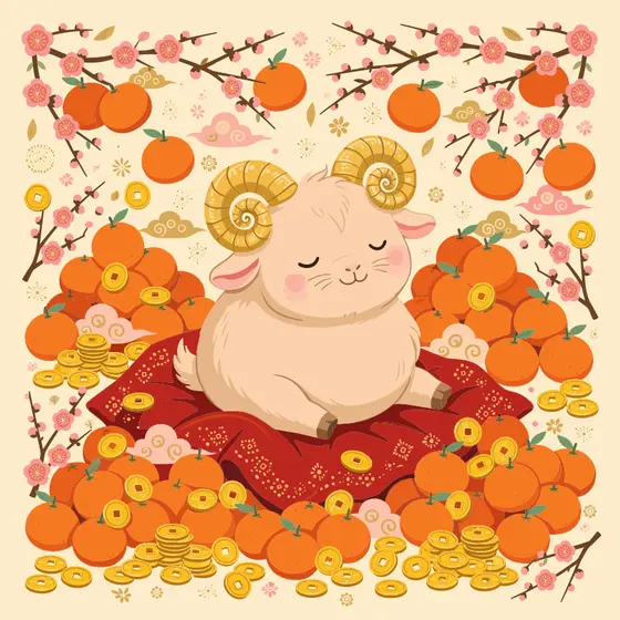 Sleepy Chubby Goat on Red Cushion
