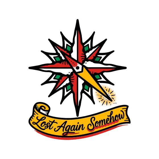 Compass Rose With Yellow Needle and Banner