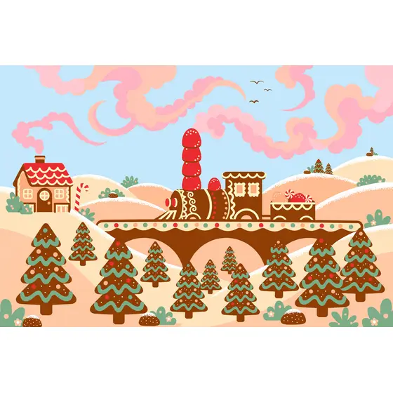 Gingerbread Train Crossing Candy Bridge