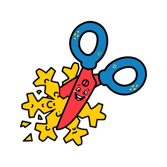 Red-Bladed Scissors Shattering Snowflake Pieces