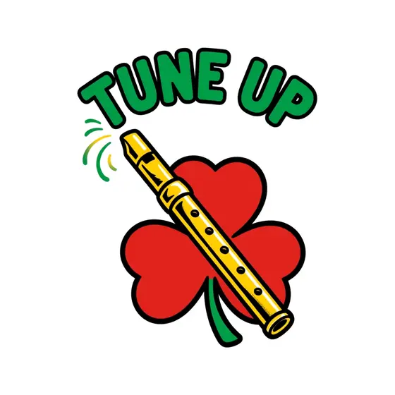 Red Shamrock With Gold Tin Whistle