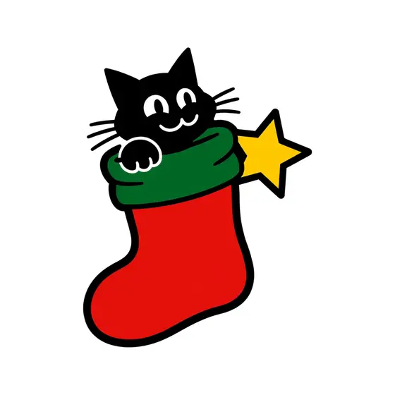 Black Cat Peeking From Christmas Stocking