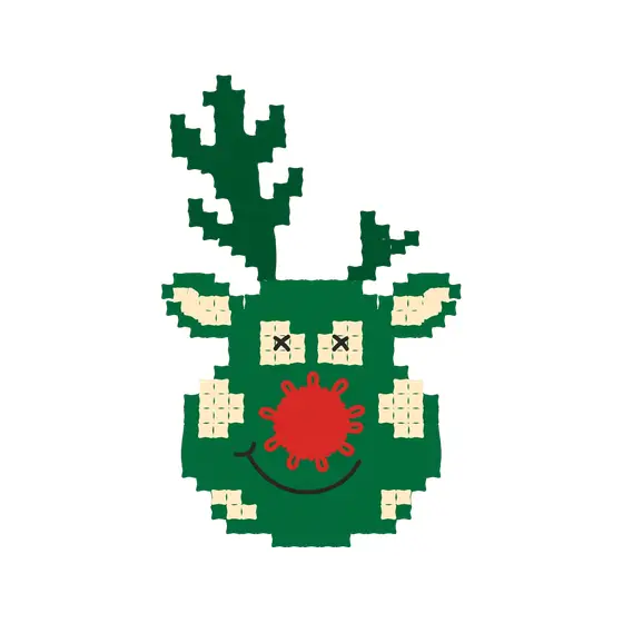 Lopsided Green Stitched Reindeer With Pom-Pom Nose