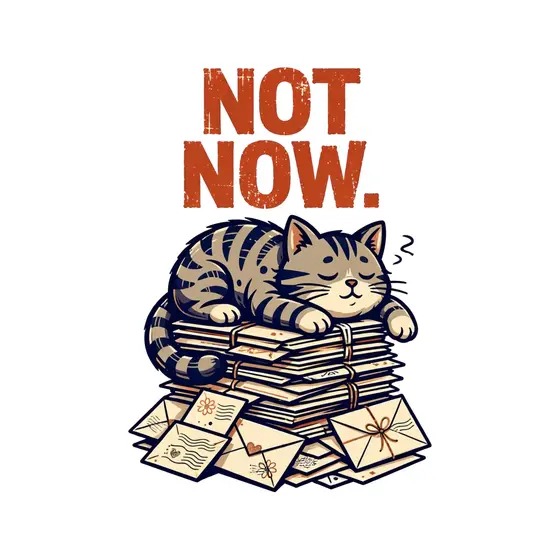 Dozing Tabby Cat With Rust Lettering
