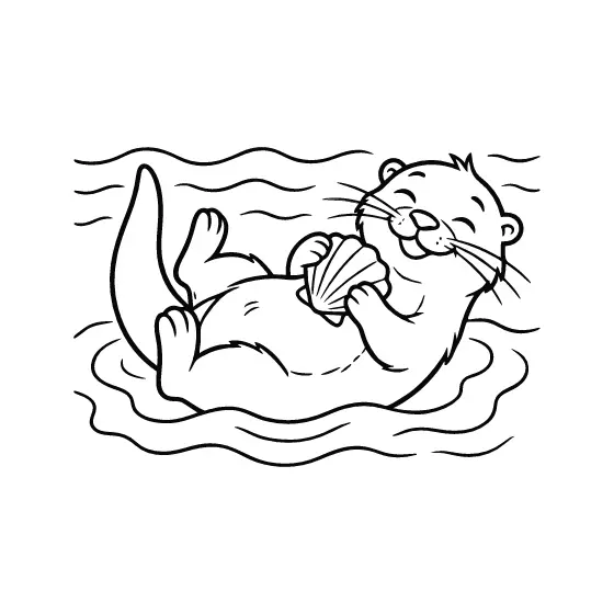 Cheerful Otter Floating With Clam Shell