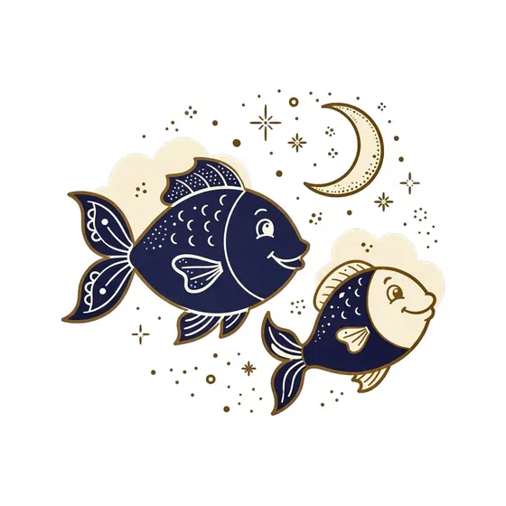 Two Navy Fish With Crescent Moon