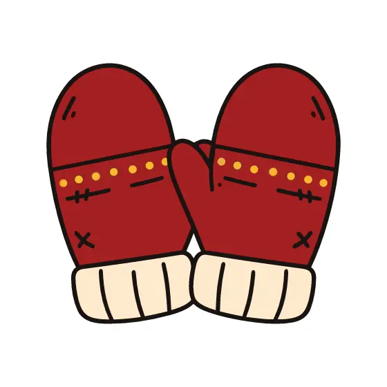 Red Mittens With Yellow Stitching