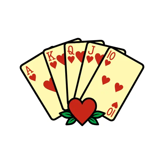 Royal Flush Cards With Red Heart