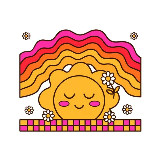 Sleepy Mustard Sun Under Rainbow