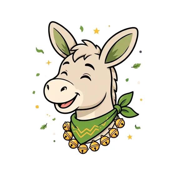 Laughing Donkey With Bells And Bandana