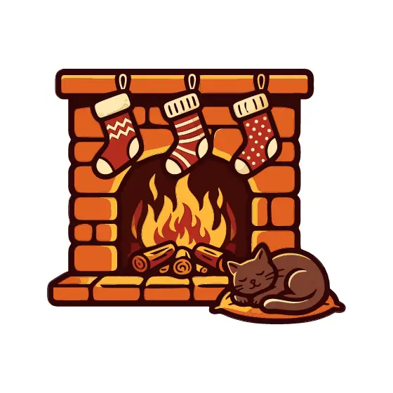 Fireplace With Stockings and Cat