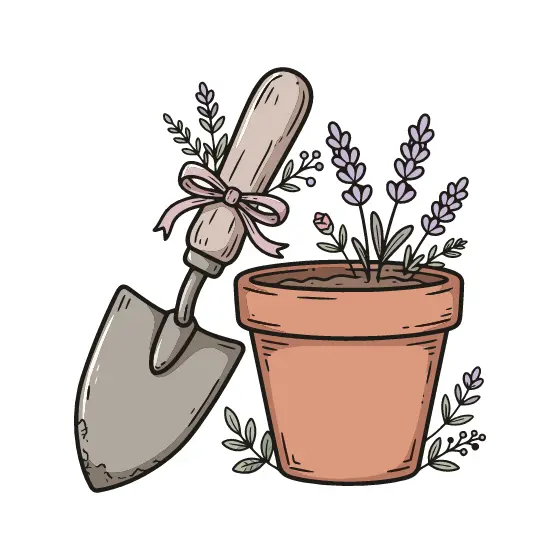 Terracotta Pot With Lavender and Trowel