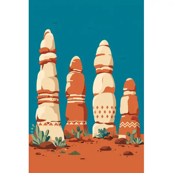 Four Cream And Rust Hoodoos Under Turquoise Sky