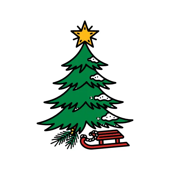Tree With Sled And Candy Cane