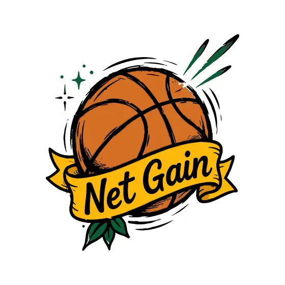 Orange Basketball With Yellow Net Gain Banner