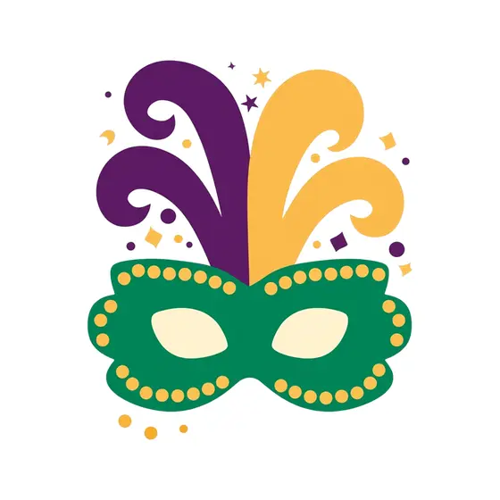 Green Carnival Mask with Purple and Gold Plumes