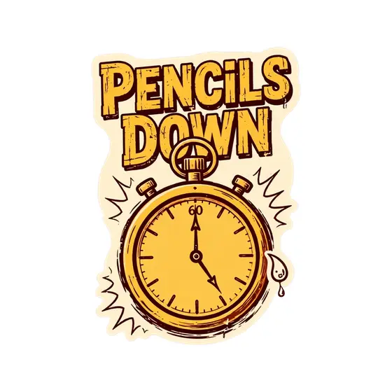 Pencils Down Stopwatch Mustard Sticker