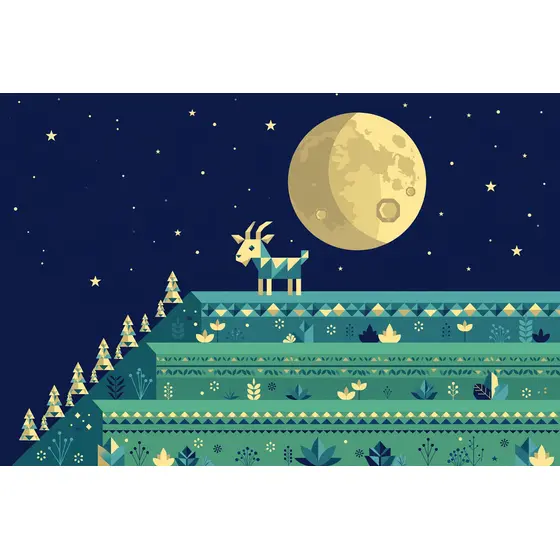 Geometric Goat On Terraced Hill