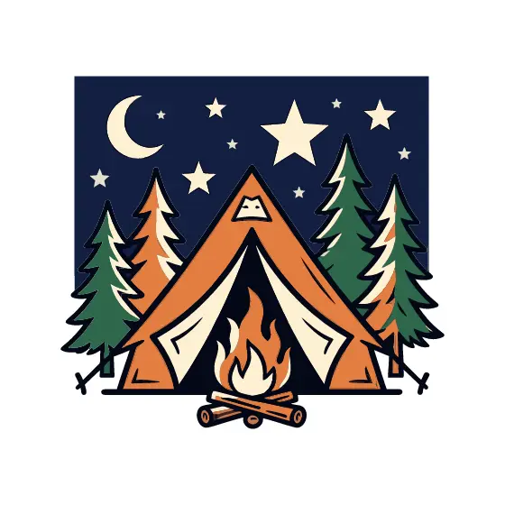 Orange Tent Campfire Night Scene