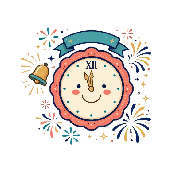 Smiling Clock With Ribbon Banner